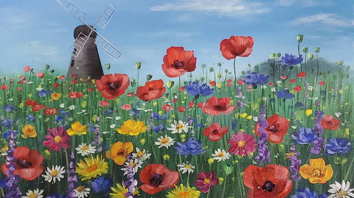 Wildflower Meadow with Windmill Acrylic Painting L...