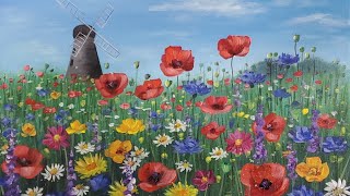 Wildflower Meadow with Windmill Acrylic Painting LIVE Tutorial screenshot 4