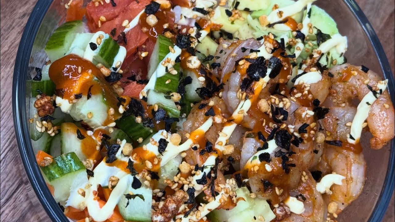 Simple Spicy Creamy Salmon and Shrimp Poke Bowl