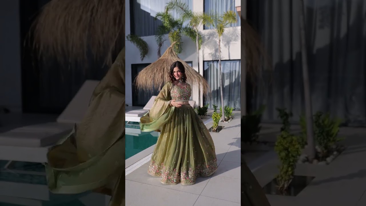 Olive Green Fendy Silk Lehenga