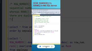 Difference between ROW_NUMBER() and RANK() in MS SQL Server || Interview Question #shorts #sqlserver