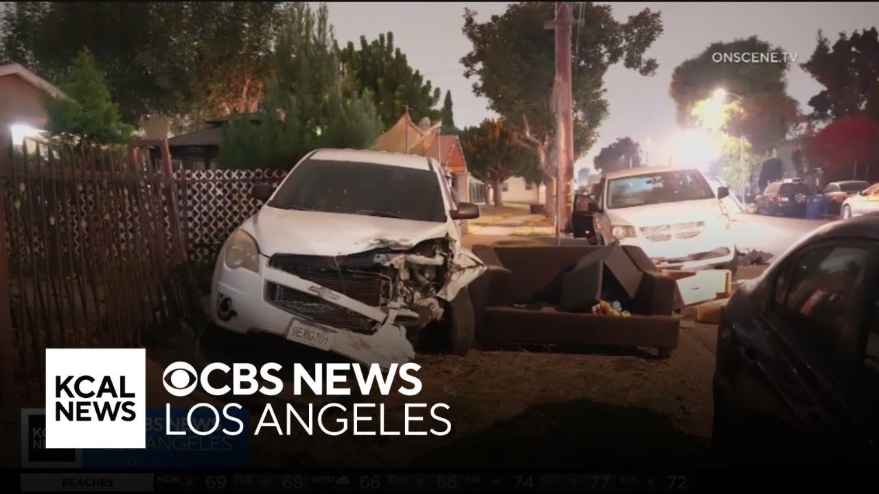 Driver fleeing street takeover in South LA crashes into rows of parked ...