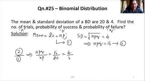 7 - Finding no. of trials, probability of success and failure in a BD - MadhavanSV