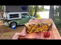 Solo Car Camping - Making a Grilled Mac & Cheese Sandwich w/ Crawfish