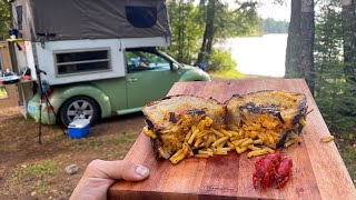 Solo Car Camping - Making a Grilled Mac & Cheese Sandwich w/ Crawfish