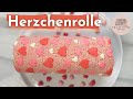 Biskuitrolle mit Herzchen - Valentinstag - Muttertag - Himbeerfüllung