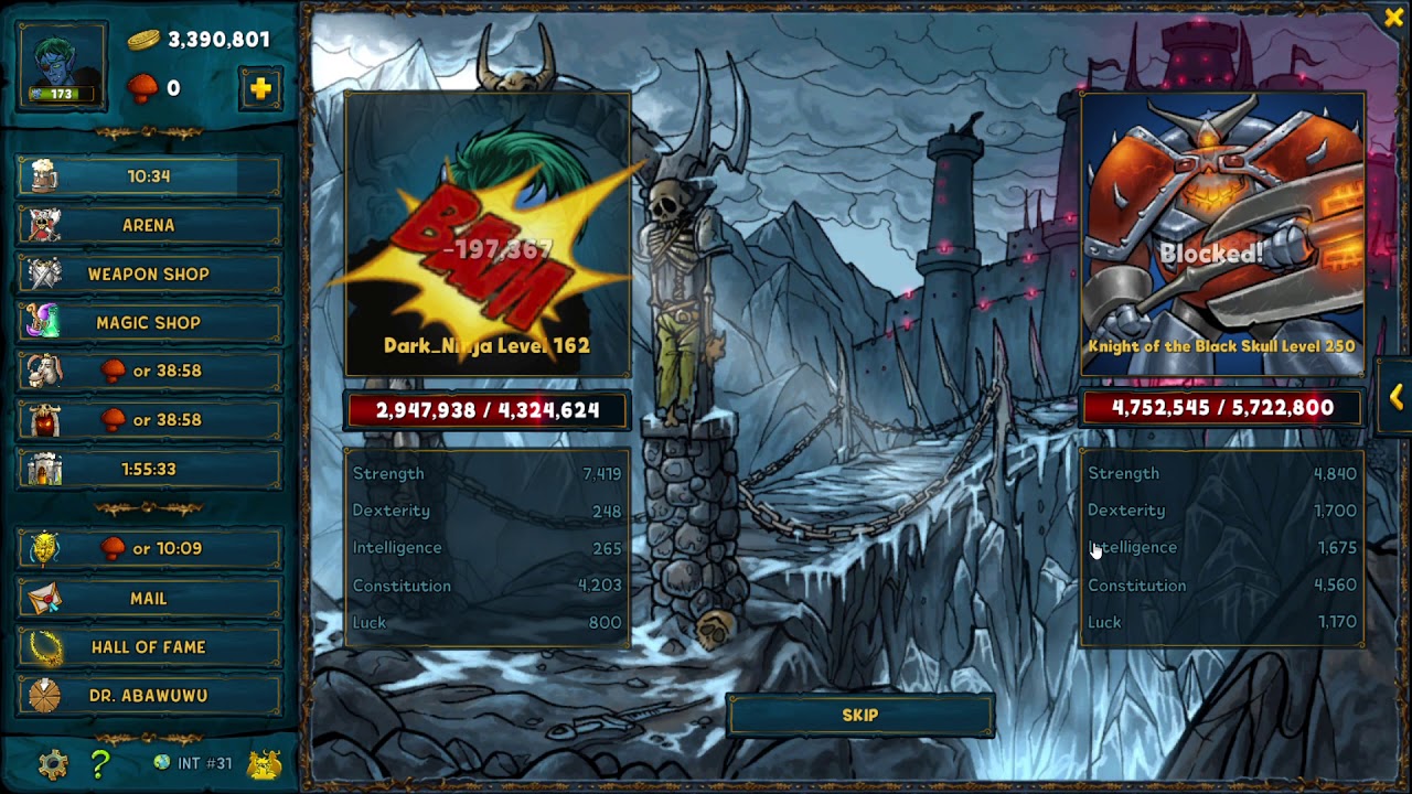 Shakes & Fidget Black Skull Fortress Knight of the Black Skull LEVEL 250