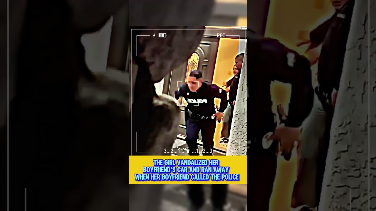 The girl vandalized her boyfriends car and ran away when her boyfriend called the police