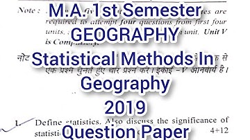 M.A. 1st Sem Geography(Statistical Methods in Geography) 2019 Question Paper//MDU