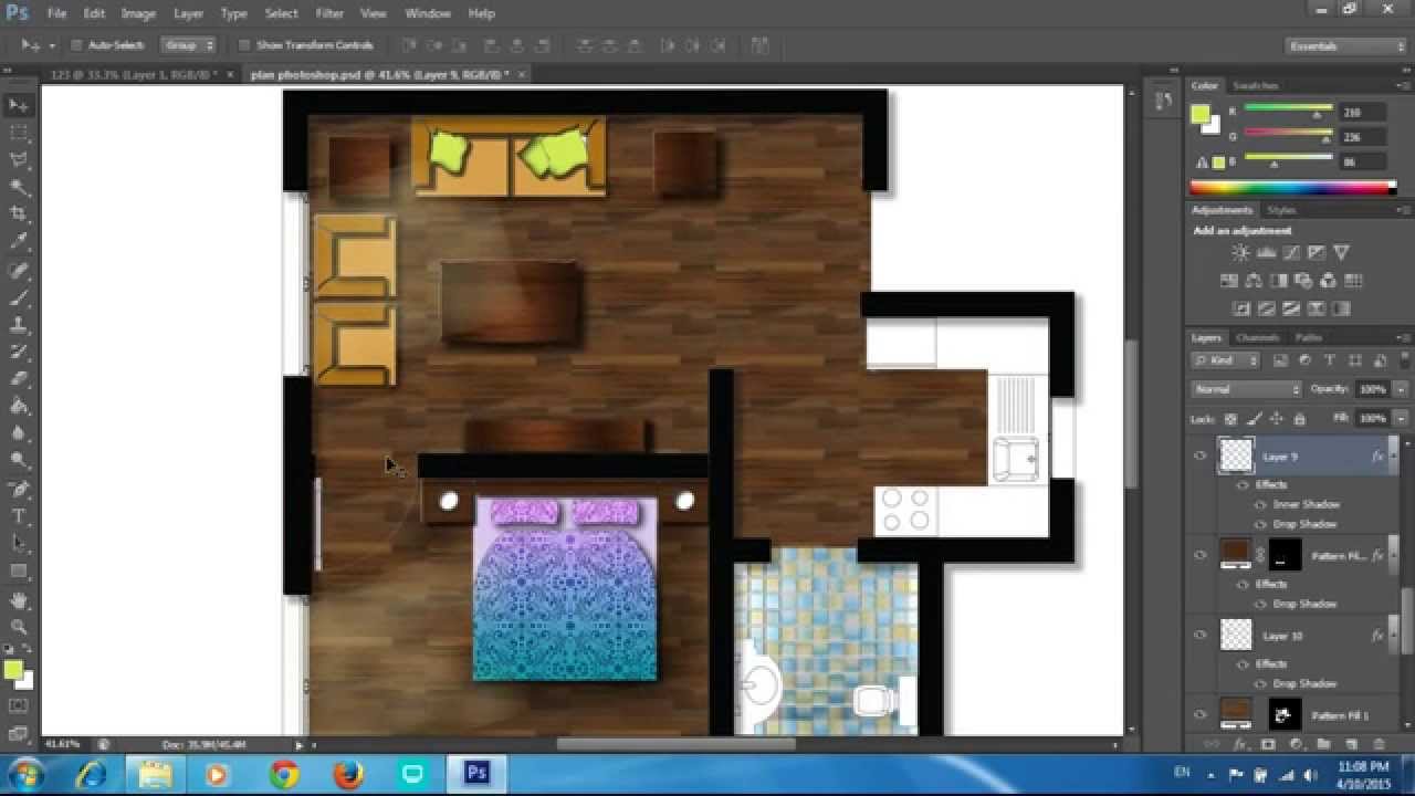 Adobe Photoshop  CS6 Rendering a Floor Plan  Part 2 