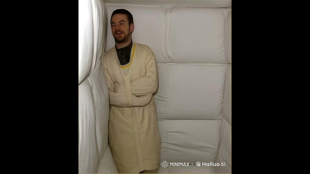 Young man wearing a straitjacket in a padded cell #straitjacket Young man wearing a straitjacket in a padded cell #straitjacket