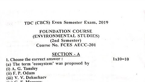 TDC 2nd Sem (CBCS) | Environmental Studies | Question Paper 2019 | Assam University