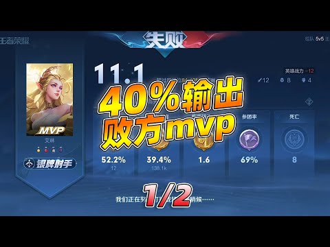 王者荣耀：射手艾琳40%输出，拿下败方MVP！第一段【瓜牛哥】