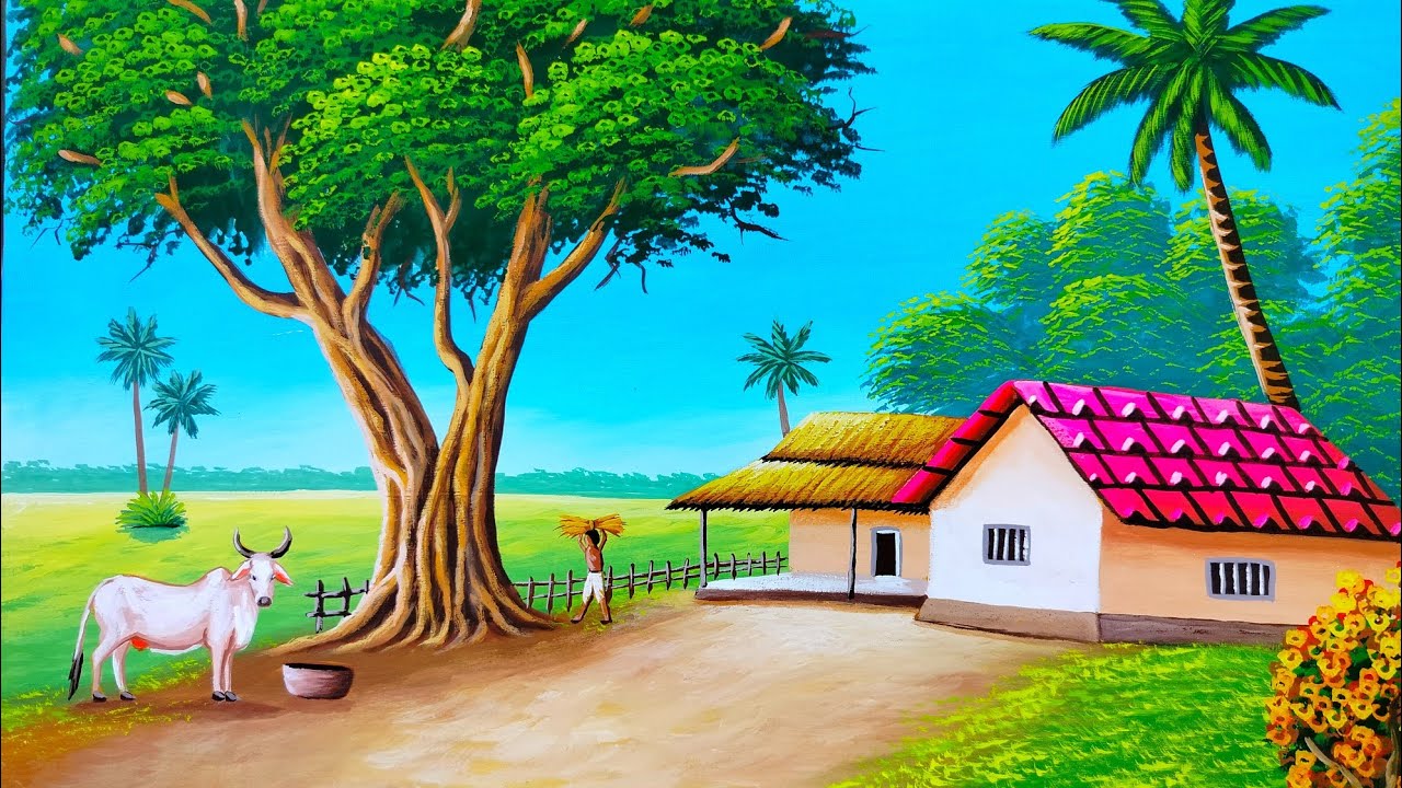 Painting of a beautiful indian village scenery | painting 581