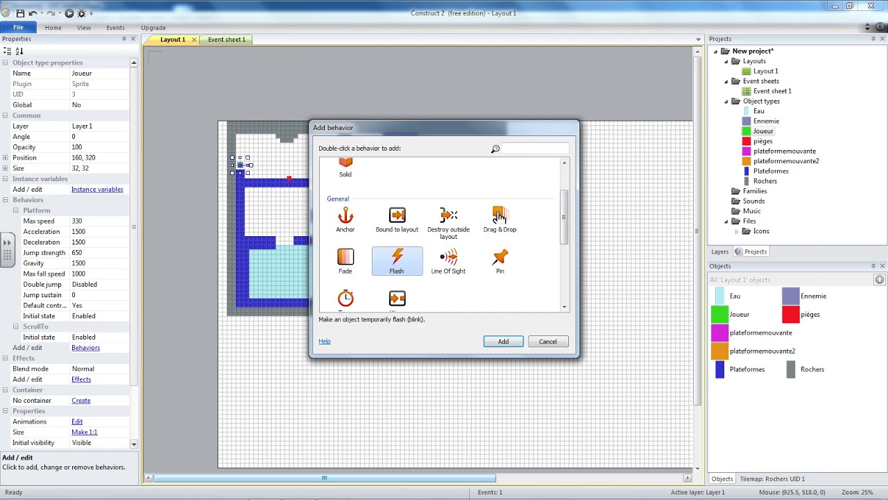 Tuto Construct 2 04 - Ennemies et flash - YouTube