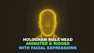 Yellow Hologram Male Head 3D Model Animated with Facial Expressions [Animations]