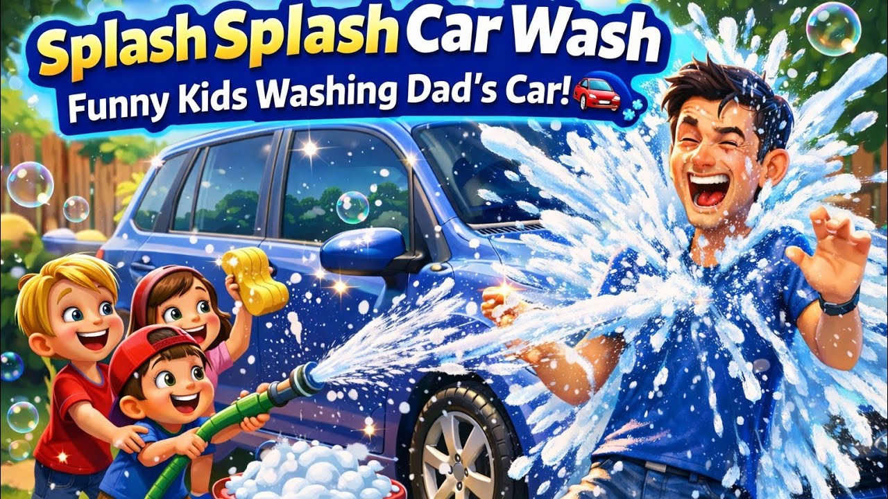 Splash Splash Car Wash | Funny Kids Washing Dad’s Car! 🚗💦