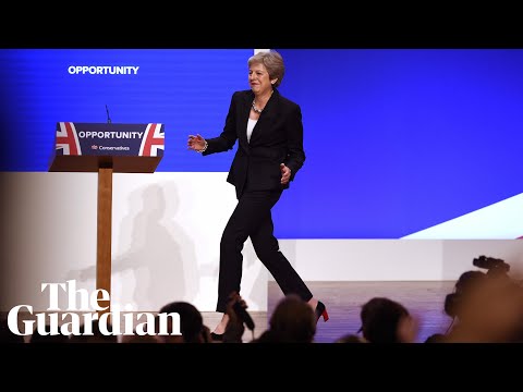 Theresa May dances on to the stage at the Tory party conference