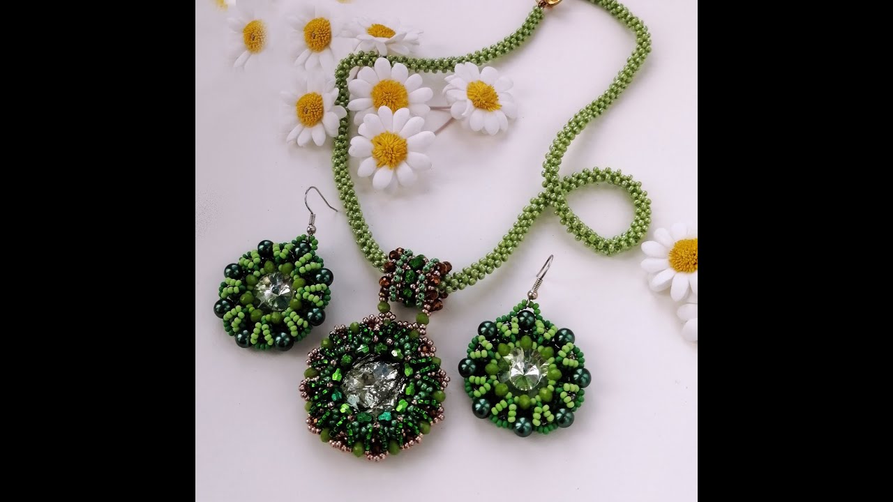Handmade Set Women. Pendant Earring Set. Набір прикрас до зеленої вишиванки 🪴🪴🪴🌹🌹🌹
