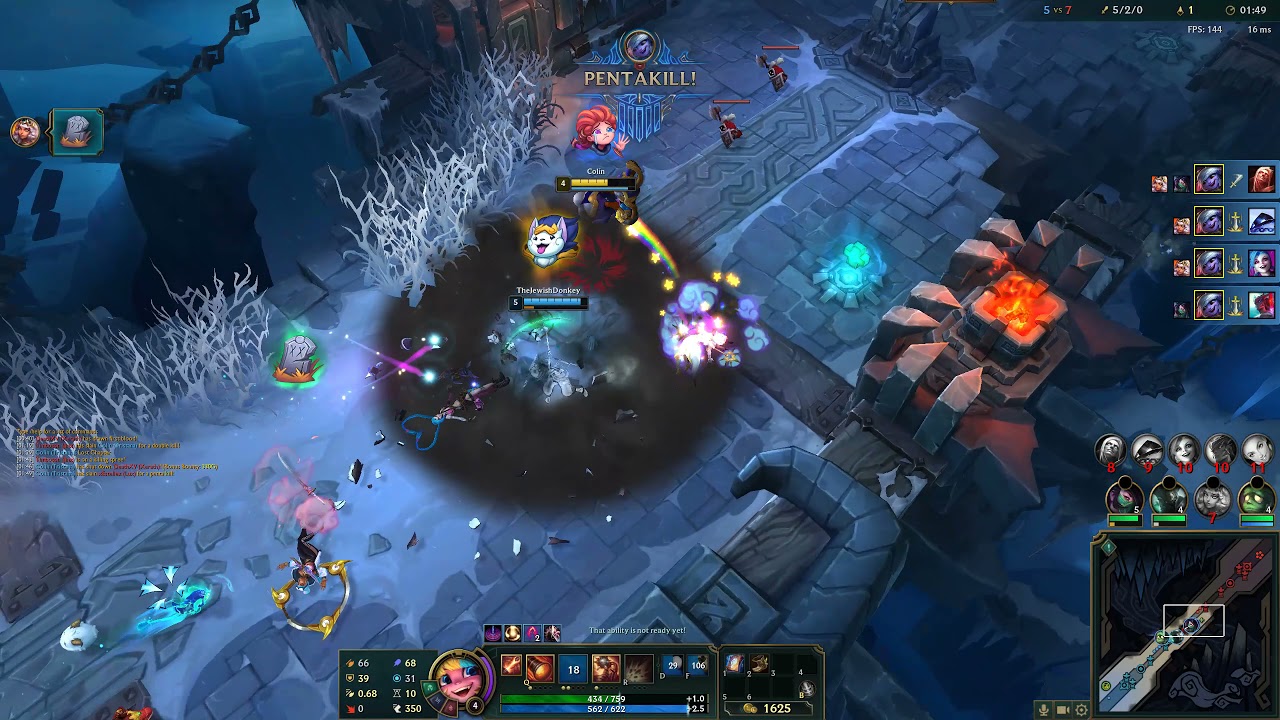 Tristana player Rocket Jumps to a level 1 pentakill in League of