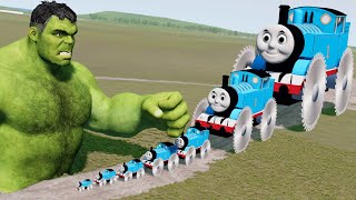 Big \& Small Thomas the Tank Engine with Saw Wheels vs Hulk | BeamNG.Drive