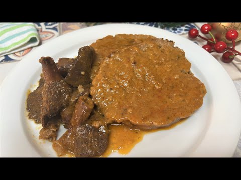 Rollo de carne picada o molida en salsa, receta de navidad.