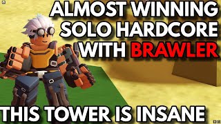 ALMOST TRIUMPHING SOLO HARDCORE WITH NEW BRAWLER TOWER | ROBLOX Tower Defense Simulator