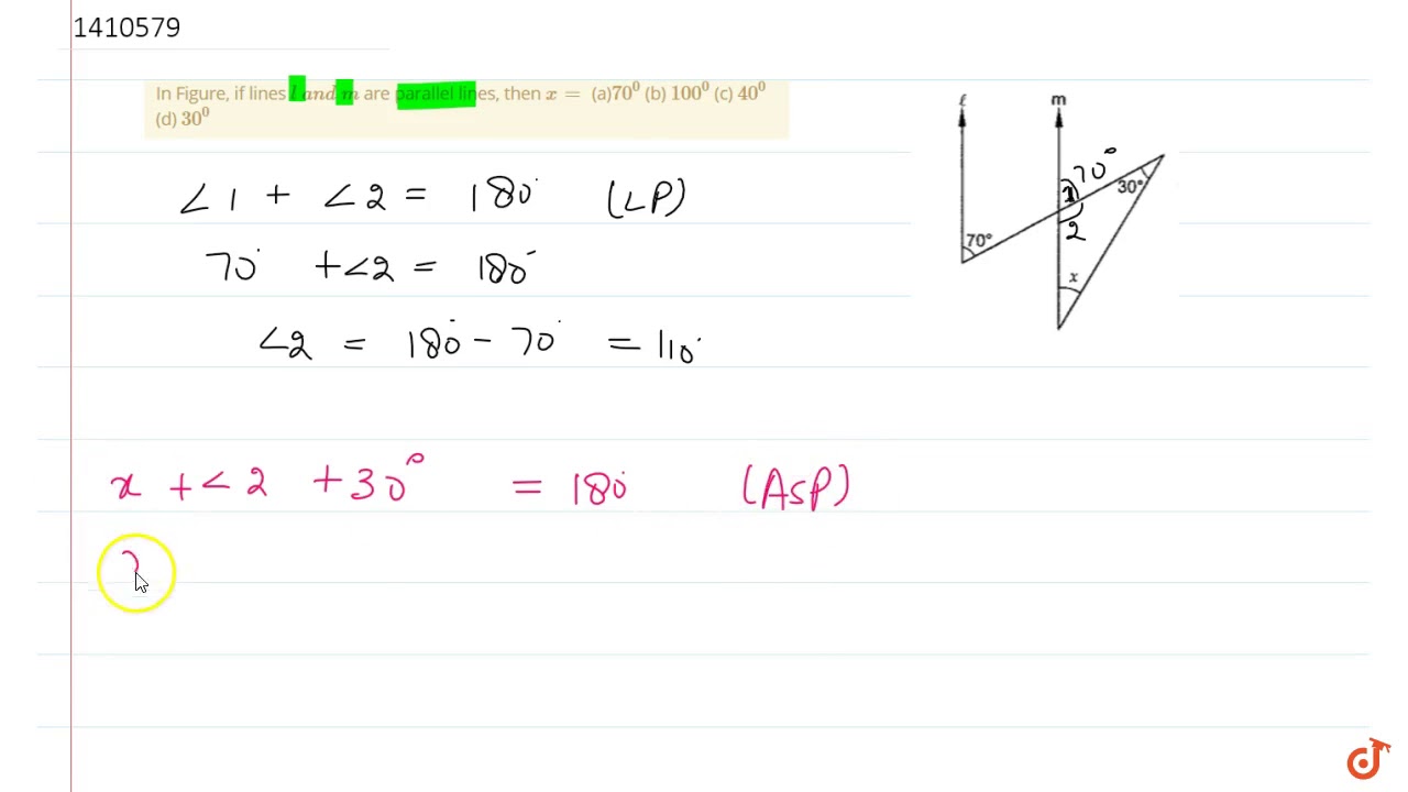 In Figure If Lines L A N D M Are Parallel Lines Then X A 70 0 Youtube
