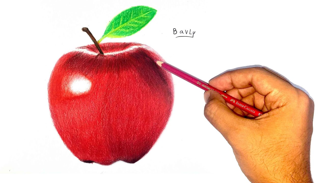 تعلم الرسم و التظليل بالالوان الخشبية رسم تفاحة خطوة بخطوة