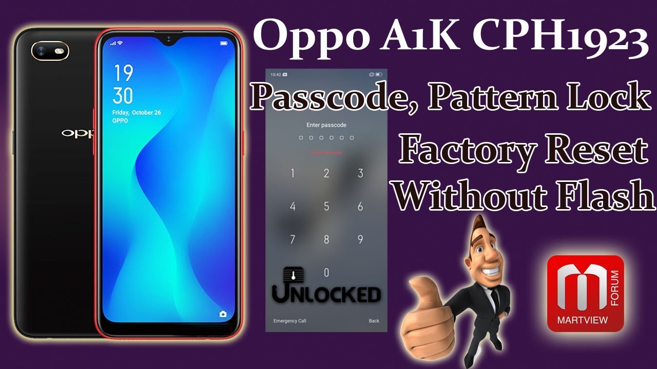 Oppo A1k CPH1923 Passcode Remove And Factory Reset Without