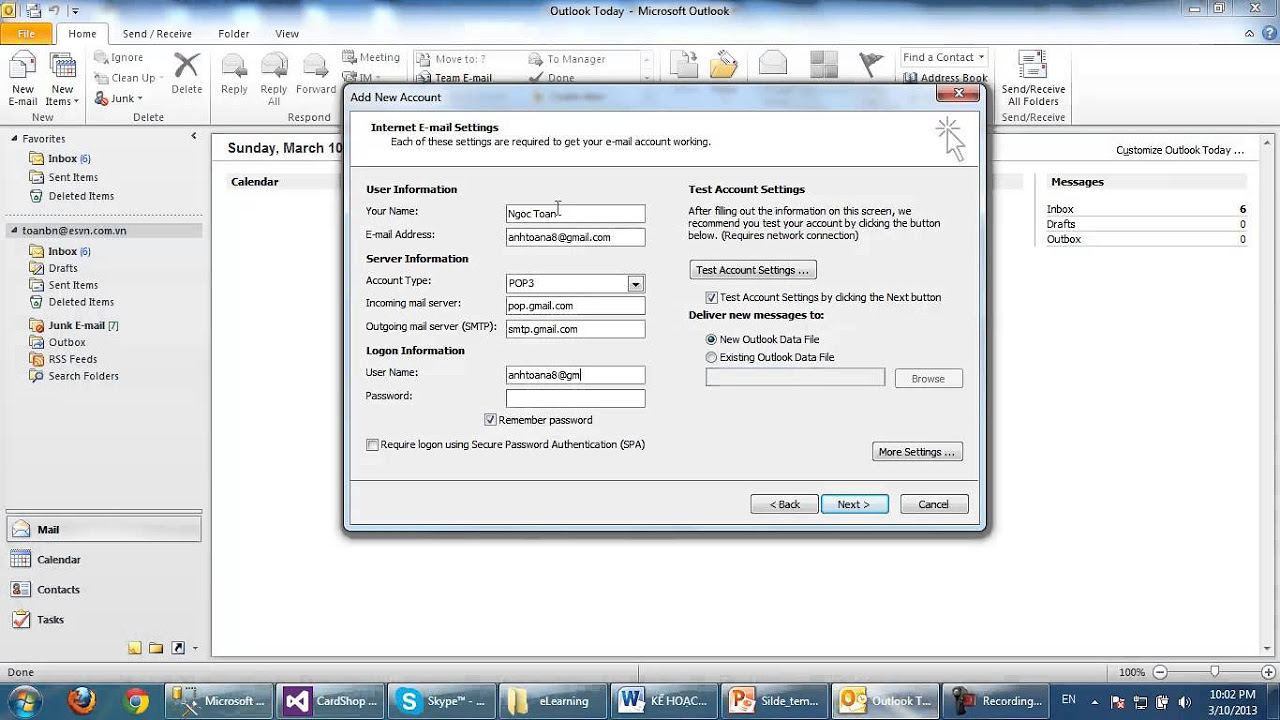 www.hotmail.co.th ลงชื่อเข้าใช้  Update  Hướng dẫn cấu hình gửi nhận mail với Microsoft Outlook 2010