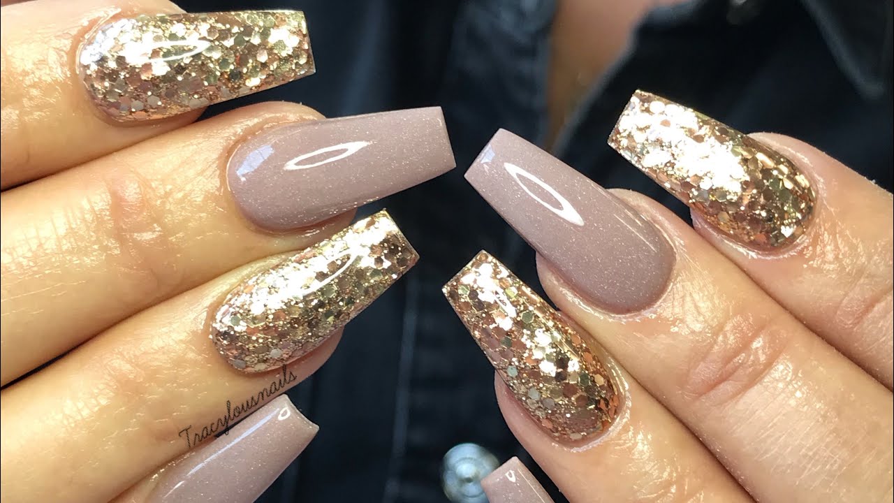 Acrylic Nails With Gold Glitter Youtube