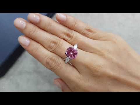 Rare vivid pink spinel from Tajikistan in cushion cut 5.12 ct Video  № 4