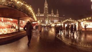 360 video: christmas market stalls on rathausplatz, vienna, austria