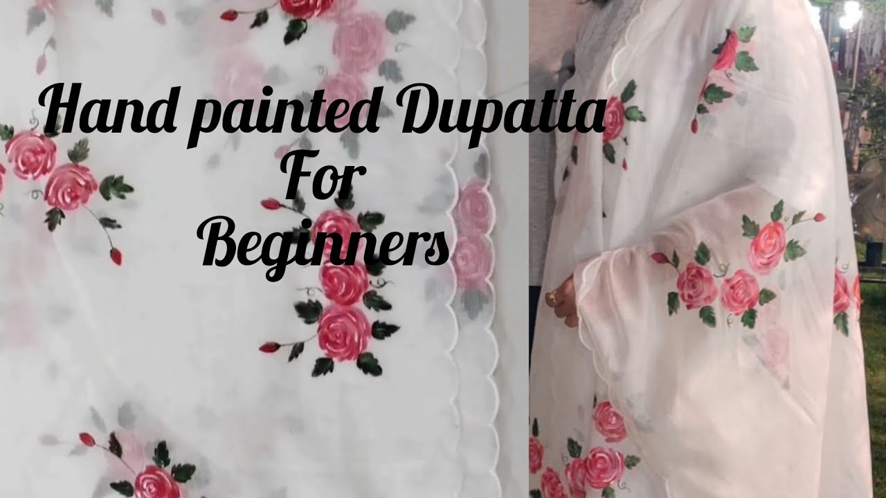 Fabric Painting Roses design for beginners.Hand painted Suit or Dupatta