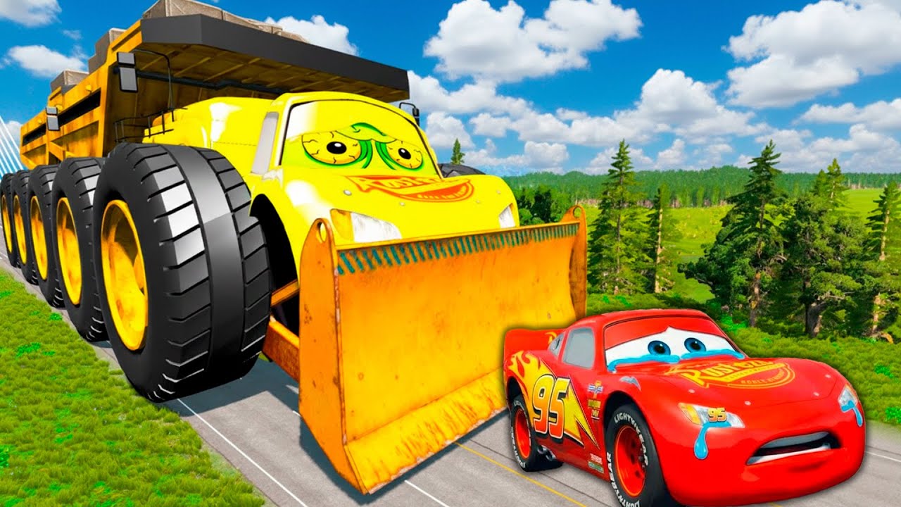 GIANT DUMP TRUCK with LOGS McQueen Eater VS Cars Lightning McQueen Escape Monster in BeamNG.drive