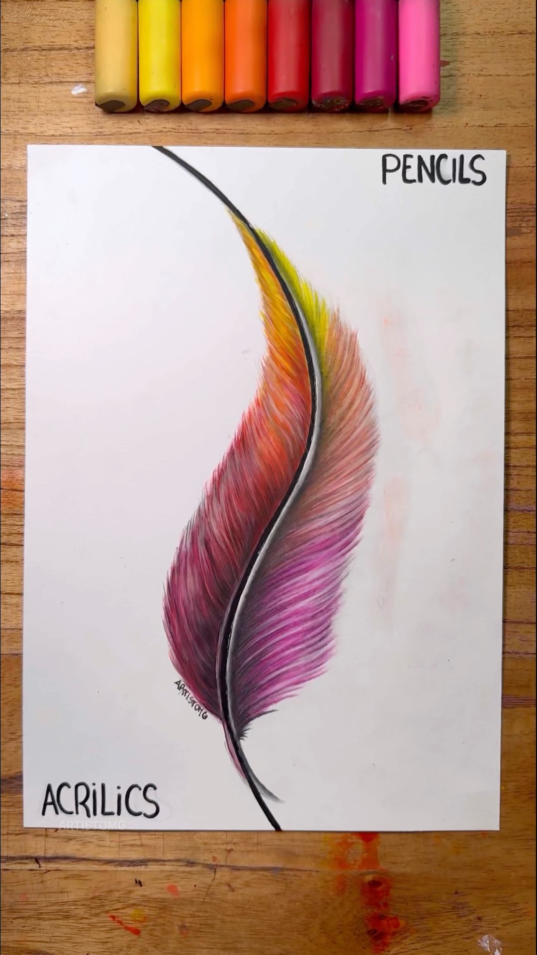 Colored Plume with Acrylics VS Pencils! ?✨? Which technique do you prefer? ? #creativeart
