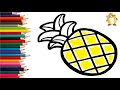 How to draw a pineapple. Coloring page/Drawing and painting for kids. Learn colors.