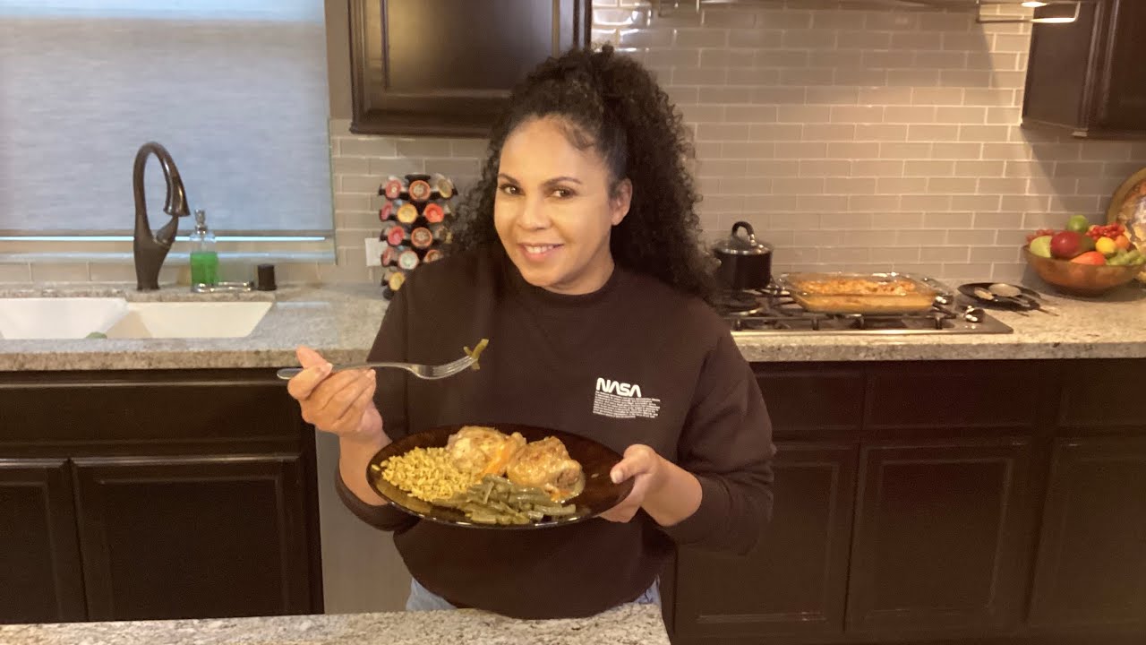 Baked Chicken with Cream of Mushroom and Chicken | Rice and Green Beans