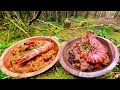 Forest feast jambalaya recipe of shrimp and rice relaxing cooking in the forest