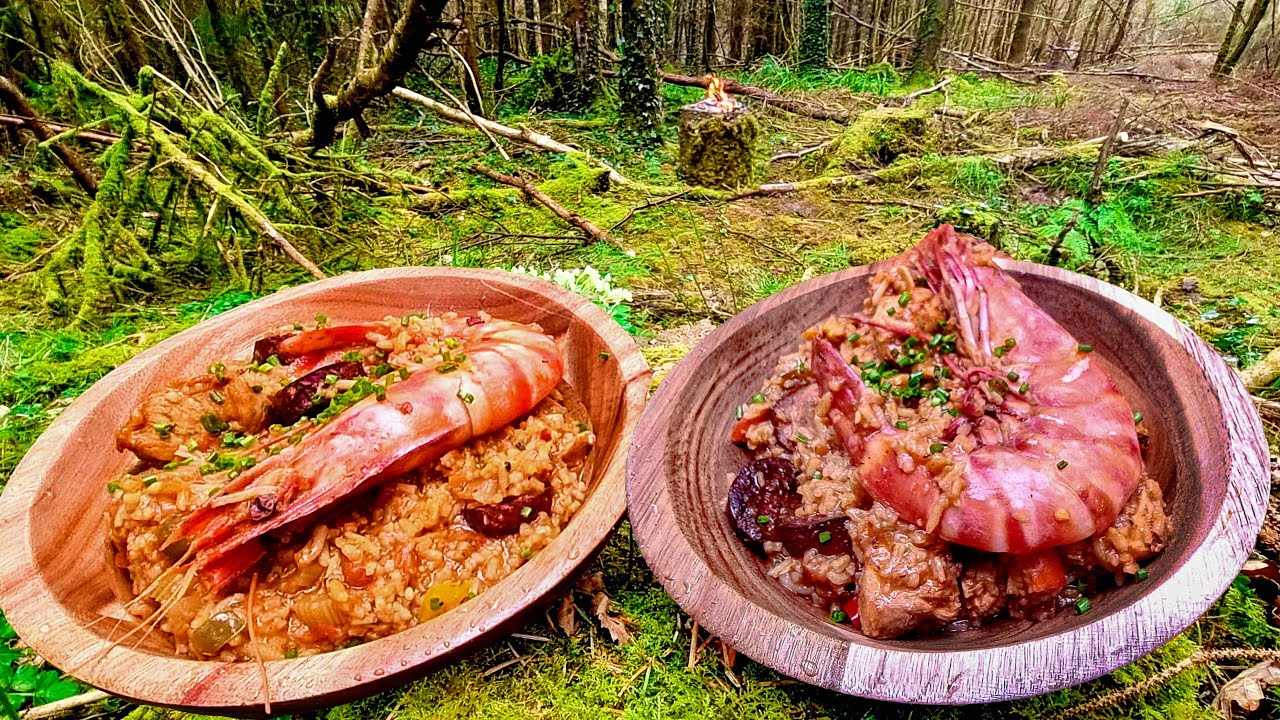 Forest feast... ?Jambalaya recipe of Shrimp and rice! Relaxing cooking in the forest