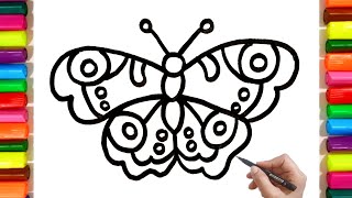 Butterfly Drawing, Colouring, Painting for Toddlers, Child, Kids | Draw Monarch Let's Draw Together
