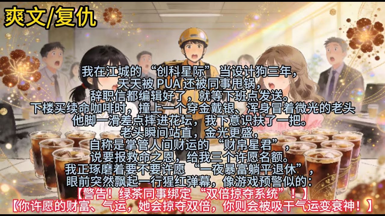 当设计狗三年，天天被 PUA 还被同事甩锅，辞职信都编辑好了，就等下班点发送。下楼买续命咖啡时，撞上一个穿金戴银、浑身冒着微光的老头 ……