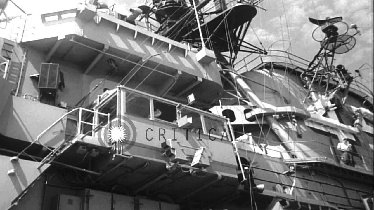 French Navy HSS-1 Choctaw helicopter takes off from flight deck of USS Valley For...HD Stock Footage