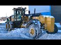 Snow Removal Operation CAT 160M Grader Plowing Snow