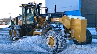 Snow Removal Operation CAT 160M Grader Plowing Snow