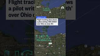 Flight tracking data shows a pilot writing 'USA 250th' over Ohio on July 4th