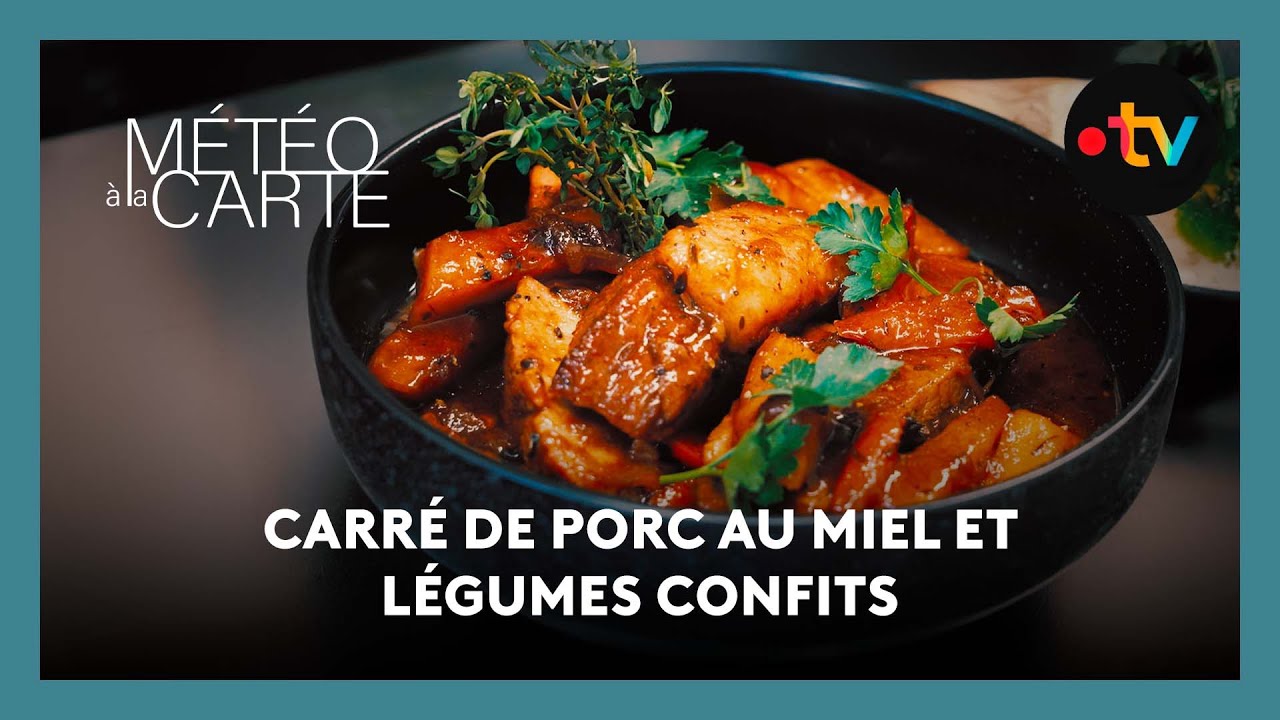 Gastronomie : carré de porc au miel et légumes confits