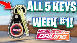 🔑ALL 5 GOLDEN KEYS LOCATIONS IN REALISTIC CAR DRIVING | GOLDEN KEYS QUEST WEEK 1 GUIDE! ROBLOX