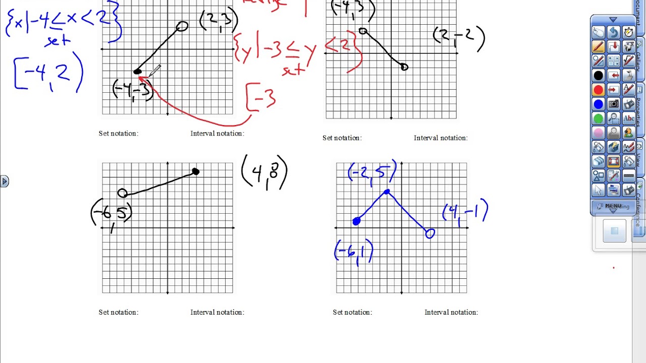 domain and range set and interval notation ns - YouTube